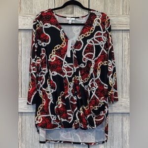 Shavonne Dorsey Red and Black Chain Print Hi/Low Blouse Sz 1X NWT